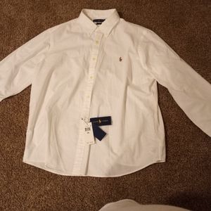 White xxl Ralph Lauren untucked fit long-sleeved shirt